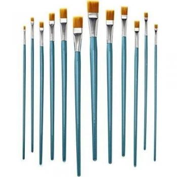 crelando® alta calidad Nylon Artistas Pincel Plano Set, 12 piezas, cerdas sintéticas