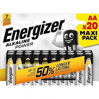 Pilas Alcalinas Energizer AA - Pack de 20, Larga Duración y Sin Sulfatación, Conserva Carga 7 Años