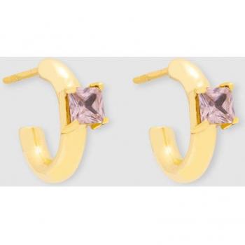 Pendientes de aro Lumière Lia dorados con detalle en rosa