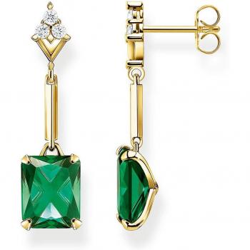 Thomas Sabo Gold-Plated Sterling Silver Earrings with Green and White Stones H2177-971-6