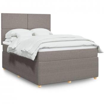 Cama Box Spring con Colchón de Muelles en Tela Tortora 140x190 cm