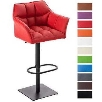 Taburete de Bar Damaso Rojo y Negro, Altura Regulable, con Brazos y Respaldo Acolchados, Reposapiés, 58-83 cm