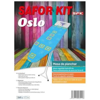 Tabla de Planchar Alta Resistencia al Calor con Patas Antideslizantes y Funda Ignífuga de Algodón 100% - Safor Kit Oslo 97x33