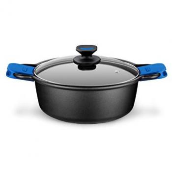 Cacerola Alta Monix Solid Plus de Aluminio Fundido Negra con Tapa de Cristal y Asas de Silicona, 8 Litros, Compatible con Cocina de Gas, Vitrocerámica e Inducción (20