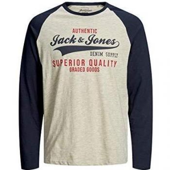 Jack & Jones JJERAGLAN Logo tee L/S Noos Camiseta de Manga Larga, Azul Marino, M para Hombre