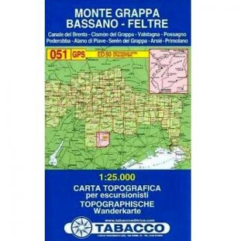 Mapa turístico y topográfico del Massiccio del Grappa - Bassano - Feltre 1:25,000