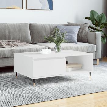 Mesa de centro de madera de ingeniería 90x60x35 cm en blanco y negro, brillante, para salón o comedor