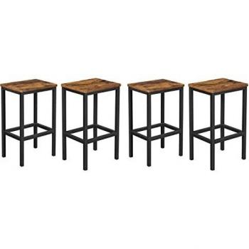 VASAGLE Taburete de Bar, Taburete Alto, Juego de 2, Industrial, para Cocina, Comedor, Sala de Estar, Marrón Rústico y Negro LBC65X