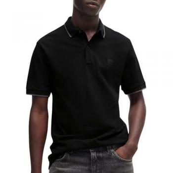 Boss Orange Passertip Mens Short Sleeve Polo Shirt With Tipped Collar - Black - XXXL - Male