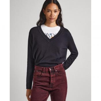 Jersey de mujer Pepe Jeans Donna V negro con cuello en pico y detalles calados