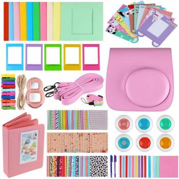 Zacro 14Pcs Accesorios Rosas de Fujifilm para Instax Mini 8/8+/8s/9,Partes de Bolsa Almacenamiento,Álbum,filtros Coloridos,Marcos Diferentes,Pegatinas,etc