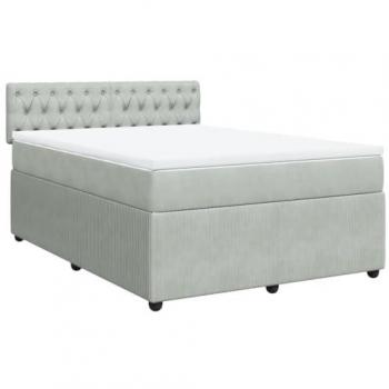 Cama box spring con colchón de muelles y terciopelo gris claro 140x200 cm