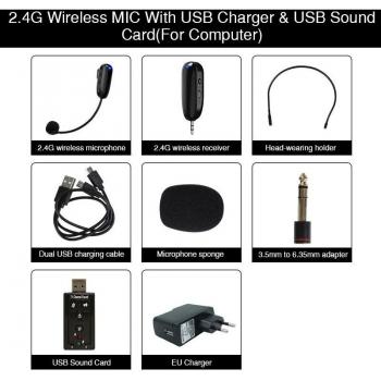 Sistema de Micrófono Inalámbrico Mini 2.4G con Auriculares para Enseñanza y Guía Turística