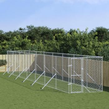vidaXL Silver Galvanised Steel Outdoor Dog Kennel 2x14x2 m with Lockable Door and Ventilated Mesh Design