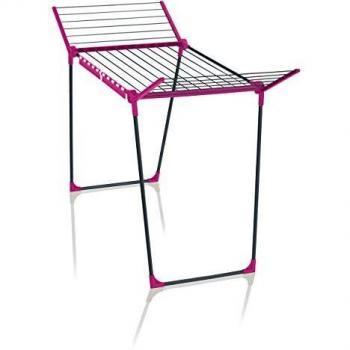Leifheit Tendedero con alas Pegasus 180 Solid rosa y gris, de ropa plegable con alas para prendas largas, estable tendedero exterior e interior