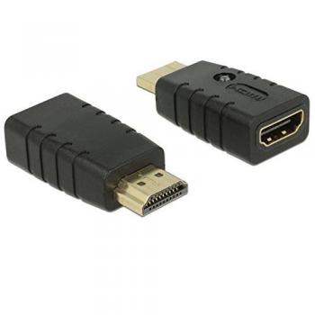 DeLOCK 63320 Adaptador de Cable HDMI-A 19 Pin Negro, Compatible con HDMI, Conector macho a hembra, Soporta resolución hasta 4K, Diseño compacto y ligero