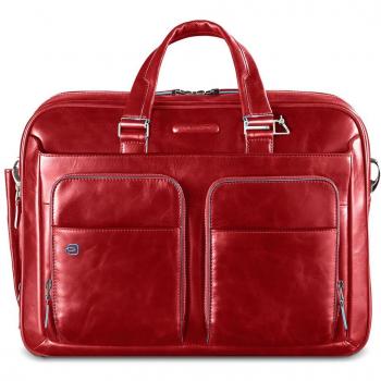 Piquadro Blue Square Slim Red Laptop & iPad Briefcase with 15 Compartment