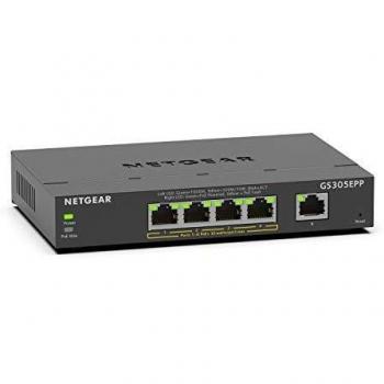 Netgear GS305EPP - Switch de red conmutador Gigabit Ethernet gestionable Poe+ de alta potencia Smart Managed Plus de 5 puertos sin ventilador y carcasa metálica