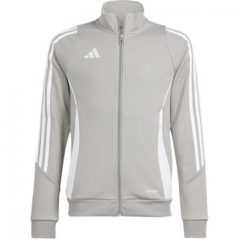 Chaqueta de fútbol adidas Tiro24 infantil gris, chaqueta de chándal, material ligero, diseño moderno, tecnología Climalite para control de la humedad, cierre completo con cremallera, bolsillos laterales con cremallera,