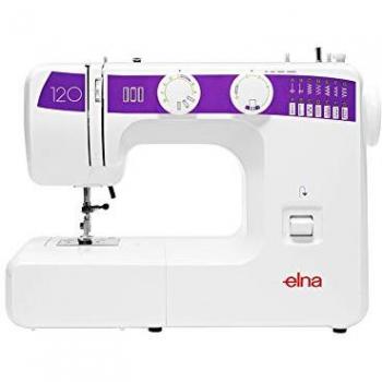 Elna 120 - Máquina de coser portátil con 12 puntadas, enhebrador automático, control de tensión, brazo libre y diseño compacto
