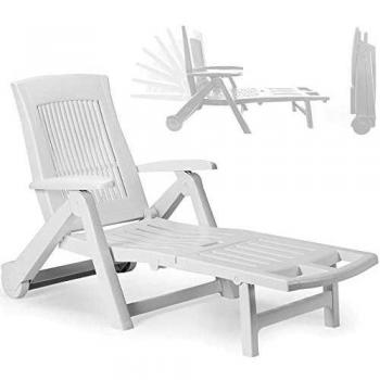 Tumbona IPAE Progarden Zircone Plegable Con Ruedas Blanco Polipropileno (72 x 195 x 101 cm)
