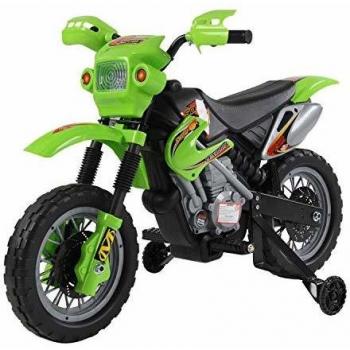 HOMCOM Moto Electrica Infantil Bateria 6V Recargable Niños 3 Años Cargador y Ruedas Apoyo Color Verde