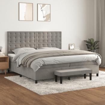 Cama box spring de muelles con colchón gris claro 200x200 cm terciopelo