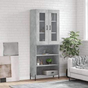 Aparador alto de madera contrachapada gris hormigón 69,5x34x180 cm con 3 estantes, mueble de almacenaje para salón, buffet y armario auxiliar