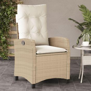Silla de jardín reclinable con almohadas beige de Polyrattan