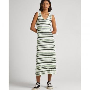 Vestido Largo Pepe Jeans Doris para Mujer de Punto Acanalado con Estampado de Rayas Verde
