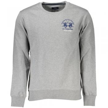 La Martina Chic Gray Crew Neck Cotton Sweatshirt - L, Male, Fleece, Embroidered