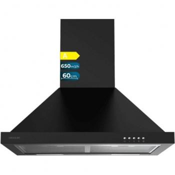 Campana Extractora Piramidal Cecotec Bolero Flux PM 606500 Black A - 60 cm, Acabado Negro, Motor 165W, Succión 650m3/h, Control Mecánico, 3 Niveles