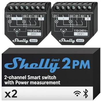 Relé WiFi Shelly 2PM Gen3, 2 Canales, Bluetooth, Pack de 2