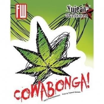 Frank Wiedemann - Cowabonga With Pot Leaf etiqueta Sticker Decal - 4 x 4.25 Die-Cut - Weather Resistant, Long Lasting for Any Surface