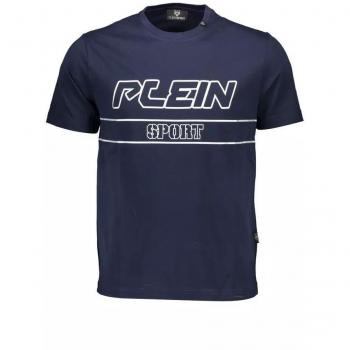 Plein Sport Blue Cotton T-Shirt - M, T-Shirts, male, Blue, Size: M, Short Sleeve, Crew Neck, Print