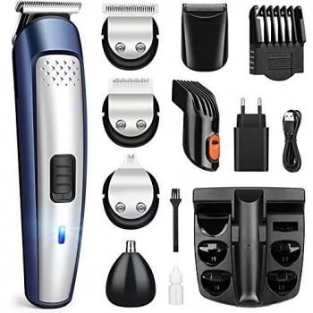 Cortapelos Hombre Barbero Electrico Profesional Recortadora de Barba Máquina de Afeitar Cortadora de Pelo Recargable Cortapelos Nariz y Orejas Precisión Impermeable 5 en 1