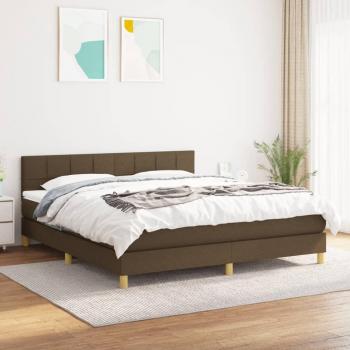 Cama Box Spring con Colchón de Tela Marrón Oscuro 160x200 cm