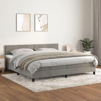 Cama box spring con colchón de terciopelo gris claro 200x200 cm