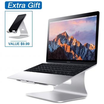 Soporte para laptop, Bestand Soporte para refrigerante para Macbook y iPhone Soporte móvil con soporte antideslizante, Soporte de escritorio para teléfonos inteligentes y tabletas, Plata