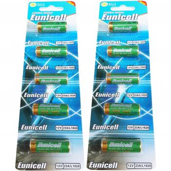 10 x 23 bis pilas alcalinas 12 V 2 Blistercards par caja de 5 alcalinas A23/MN21/23 A/V23GA/L1028, A23 marcas Eunicell distribución Alemania