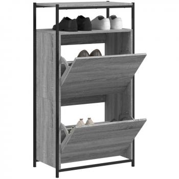 Zapatero de Madera de Ingeniería Color Roble Ahumado, Gris Sonoma y Marrón Roble, Dimensiones 60x34x112 cm
