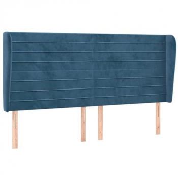 Cabecero con orejas de terciopelo azul oscuro 163x23x118/128 cm