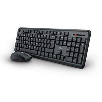 Trust Ymo Pack Teclado y Ratón Inalámbrico - Disposición QWERTY Español, Botones Silenciosos, 13 Teclas de Office y Multimedia, Un Receptor USB, Windows, Mac, PC, Ordenador Portátil, Negro