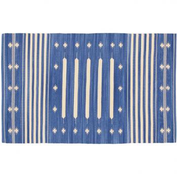 Alfombra Kilim Azul 200x140 cm, Auténtica y Hecha a Mano, Ideal para Sala, Oficina y Cocina (Lavable en Lavadora)