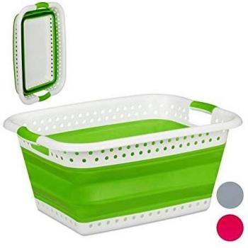 Cesto Plegable para Ropa con Manijas, Plástico y Silicona, Almacenamiento Compacto, 27x61x45.5 cm, Verde Claro