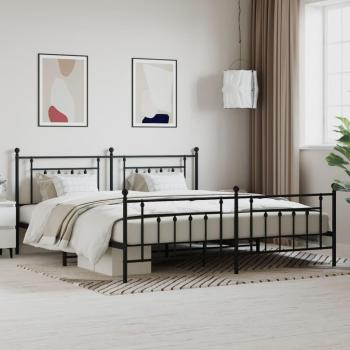 Cama Pata Redonda con Cabecero y Pediera Metal Negro 200x200 cm