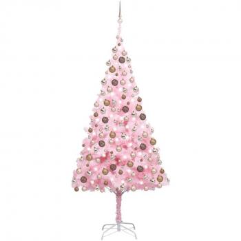 vidaXL Artificial Pre-lit Christmas Tree with Ball Set Pink 210 cm PVC