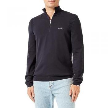 Boss Green Ever-X Mens Cotton Blend Zip-Neck Sweater with Logo Print - Dark Blue - XXL - Male