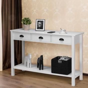 47 Modern White MDF Console Table with Extra Shelf and Drawers