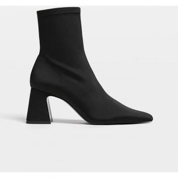 Stradivarius Black Stretch High-Heel Ankle Boots